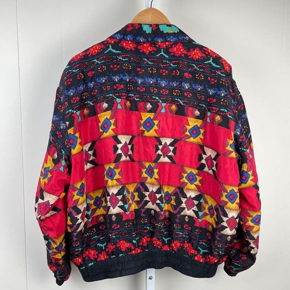 Vintage East West Silks Aztec Print Silk Bomber Jacket Womens Medium - Picture 6 of 7